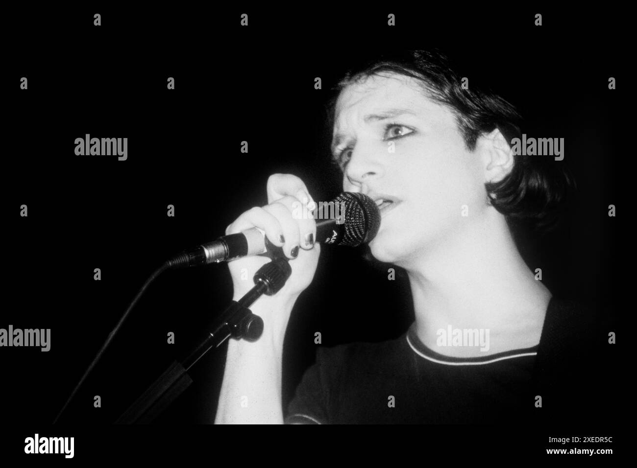 BRIAN MOLKO, PLACEBO, 1997: Brian Molko of the band Placebo touring their debut album Bruise Pristine at Newport Centre, Wales, UK on 13 May, 1997. Photograph: Rob Watkins.  INFO: Placebo is a British rock band formed in 1994, known for their androgynous image and distinctive sound blending alternative rock and glam influences. Led by Brian Molko, they gained fame with hits like 'Nancy Boy' and 'Every You Every Me.' Stock Photo