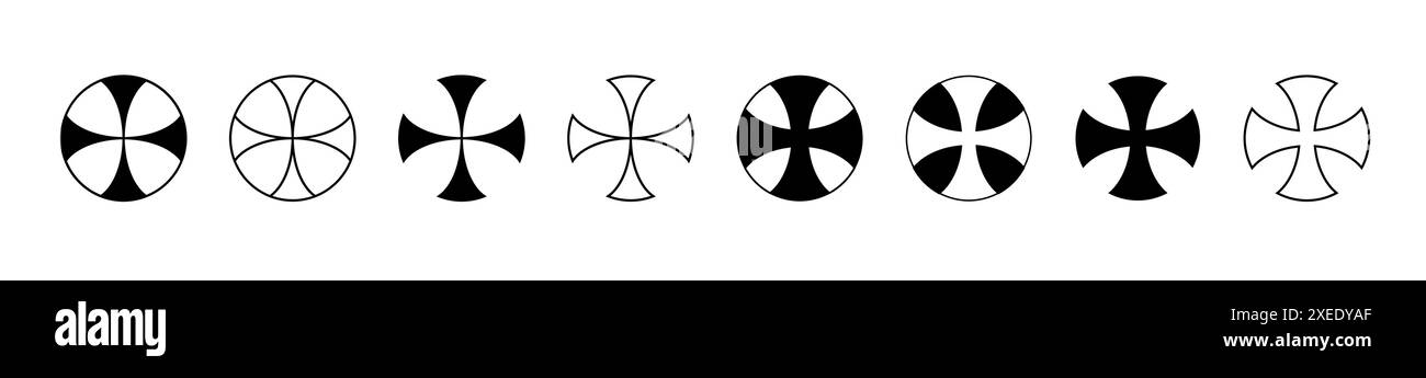 Cross in circle and rounded cross icon, simple symbol, outline shape Stock Vector