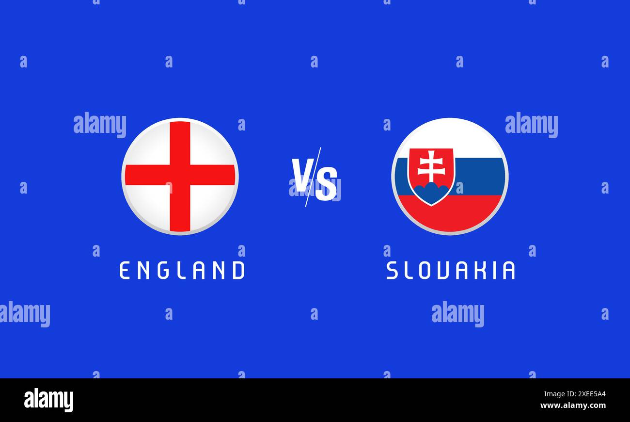 England vs Slovakia, Round of 16, flag emblem concept. Vector background with English and Slovak flags for football championship, news program or TV Stock Vector