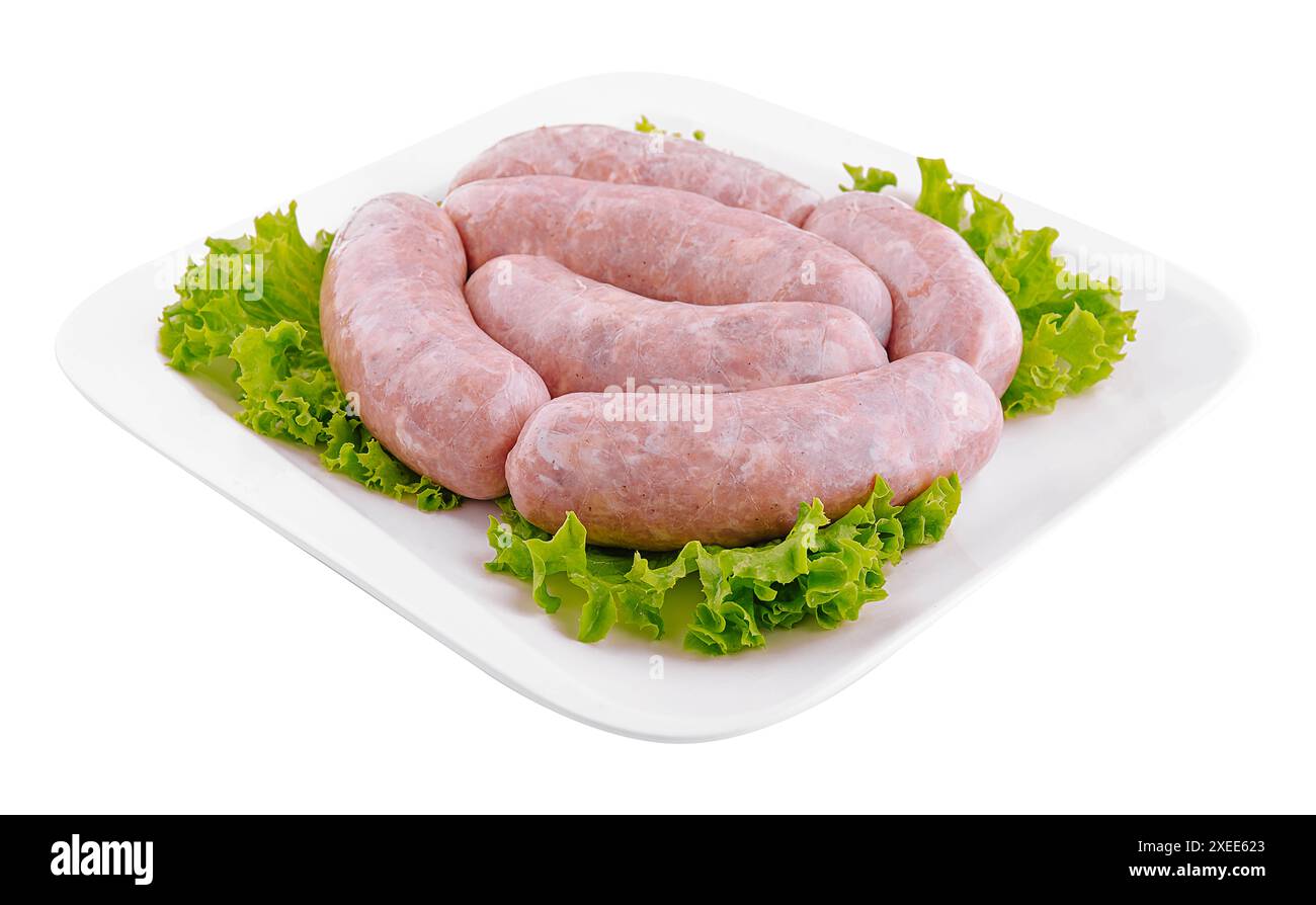 Fresh raw pork bratwurst isolated on a white background Stock Photo - Alamy