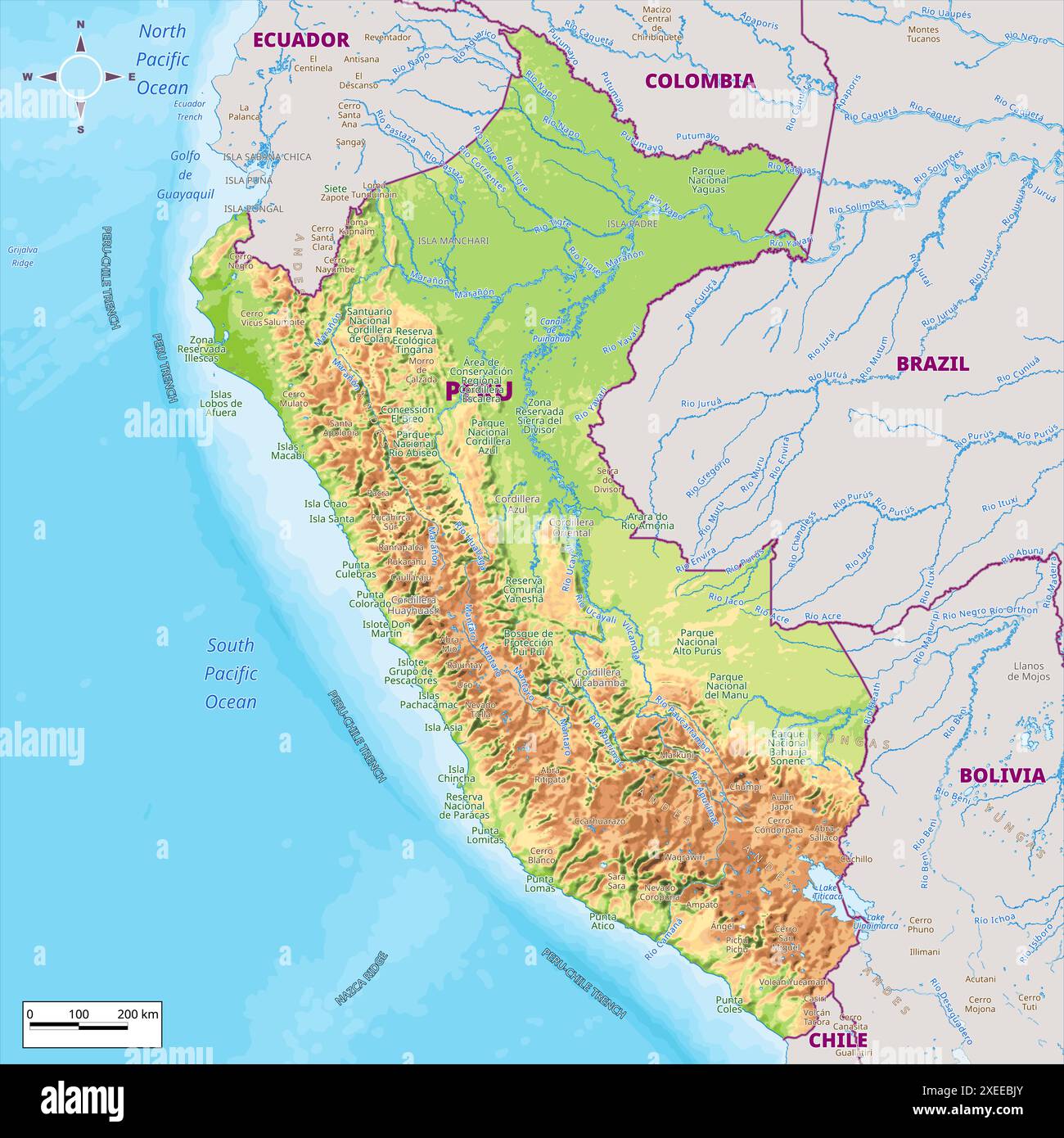 Physical Map Of Peru Stock Vector Image Art Alamy Physical Map Of Peru 2XEEBJY