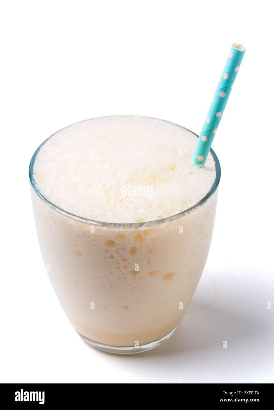 Vanilla milkshake with foam isolated on white Stock Photo