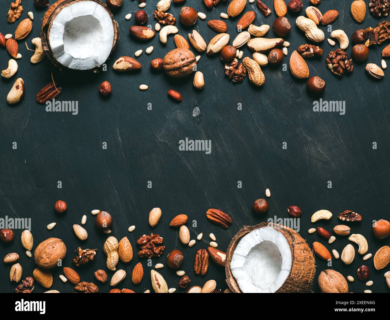Background of mixed nuts with copy space Stock Photo