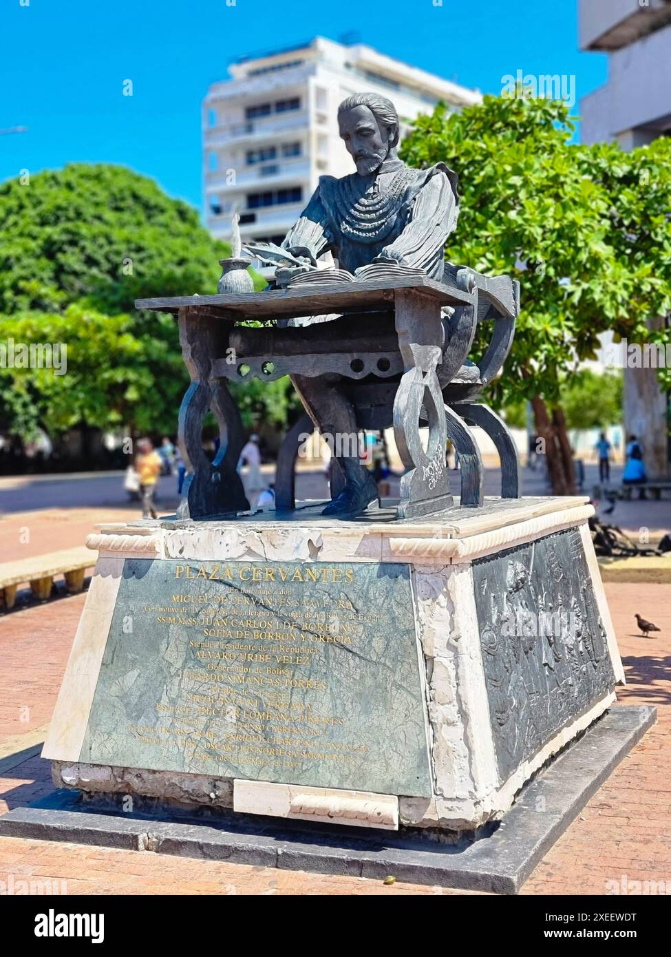 Colombia, Cartagena de Indias, statue to Don Miguel Cervantes Stock Photo