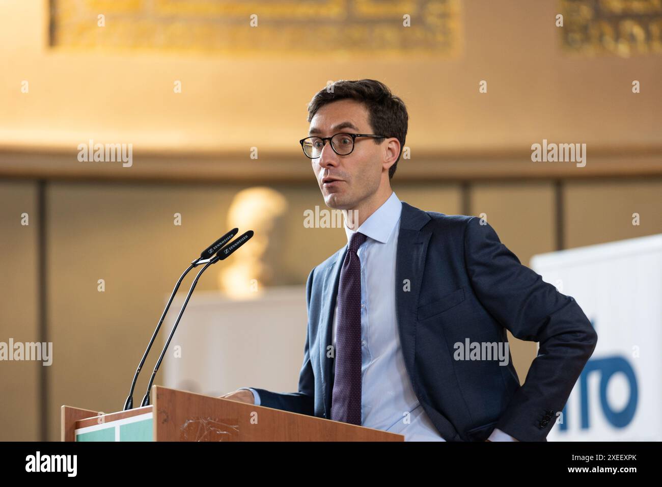 Munich, Germany. 27th June, 2024. Decan Davide Cantoni at the ifo annual assembly for the 75th anniversary of the foundation of the ifo institute on June 27, 2024 at University of Munich in Munich, Germany. (Photo by Alexander Pohl/Sipa USA) Credit: Sipa USA/Alamy Live News Stock Photo