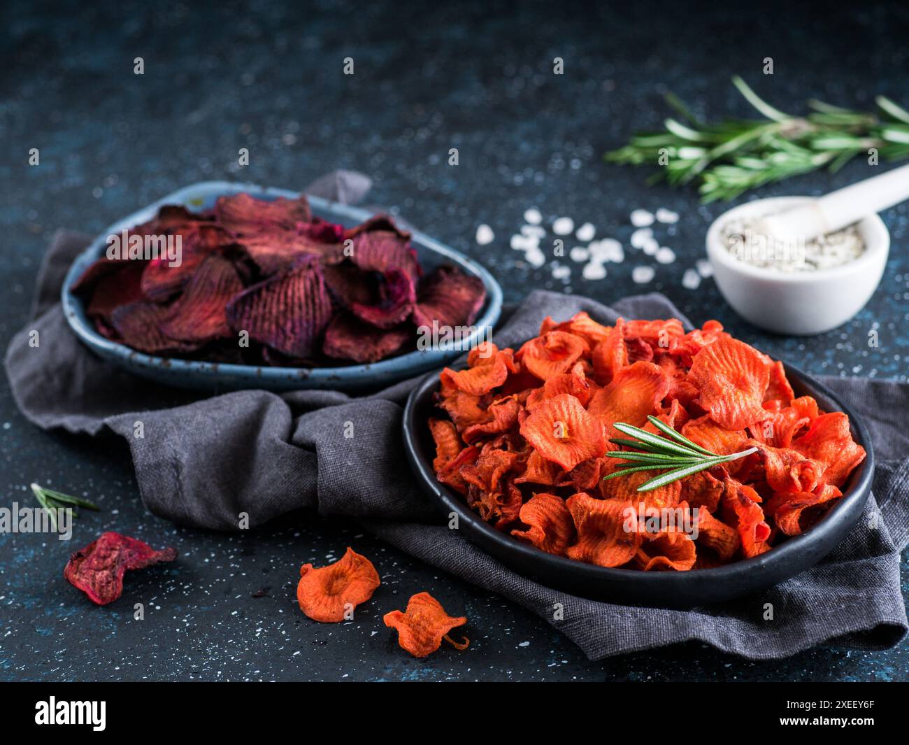 Baked beet slices. Healthy beetroot chips Stock Photo