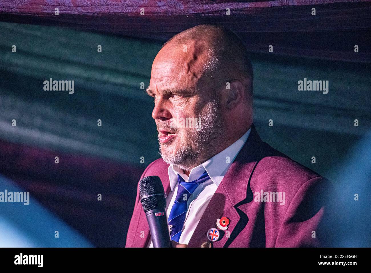 BROADCHALKE, WILTSHIRE, UK, 26th June, 2024, Comedian Al Murray (aka The Pub Landlord) brought his live stand up routine to Chalke History Festival, the UK's leading history festival. The event attracts hundreds of thousands of history enthusiasts, including tens of thousands of school children. Credit John Rose/Alamy Live News Stock Photo