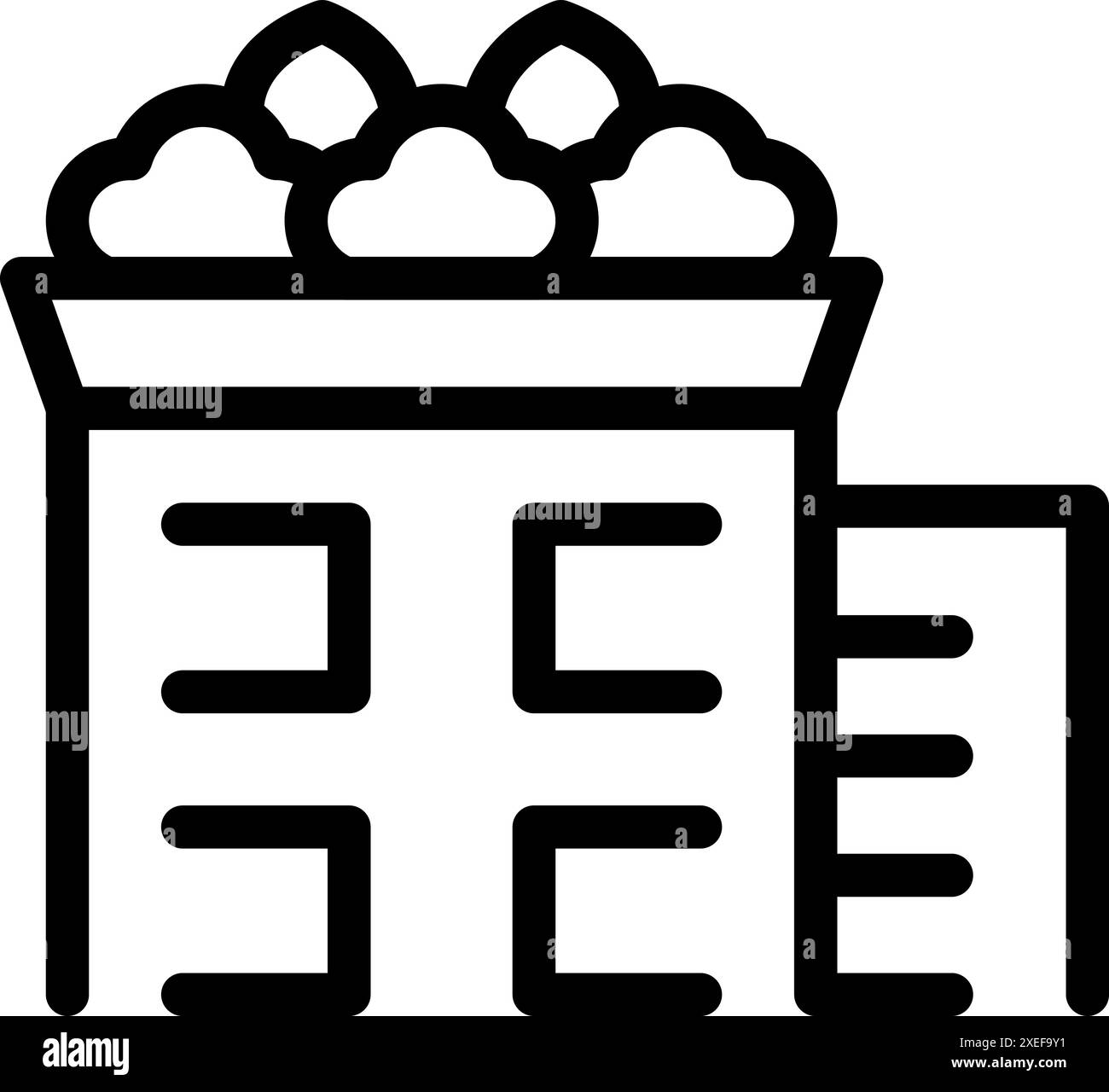 Line art icon of a contemporary building featuring a green roof ...