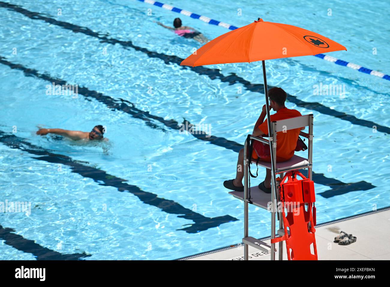 People swim at the Astoria Pool on June 27, 2024 in New York City Stock ...