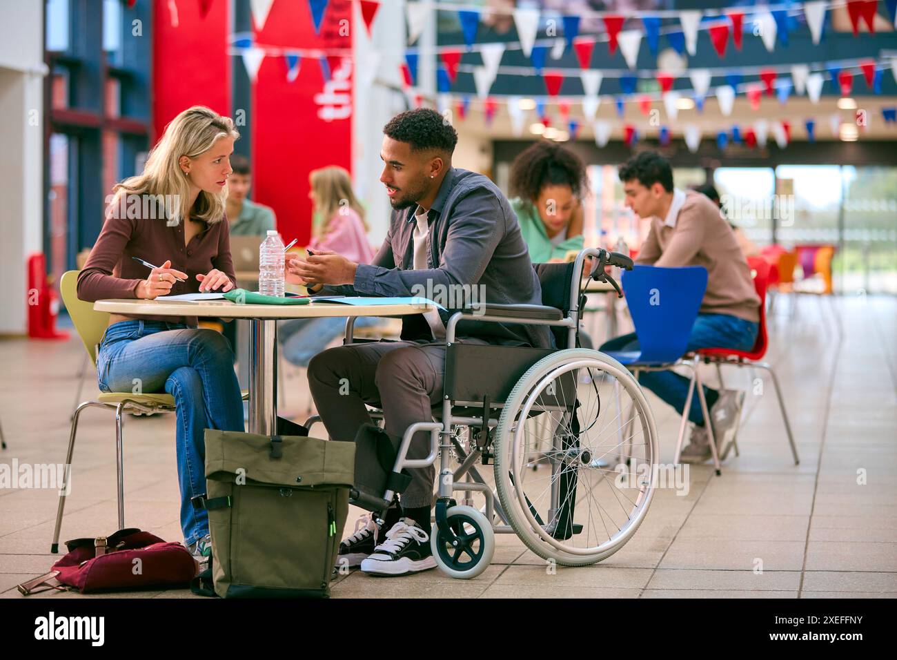 Two College Or University Students With One In Wheelchair Working ...