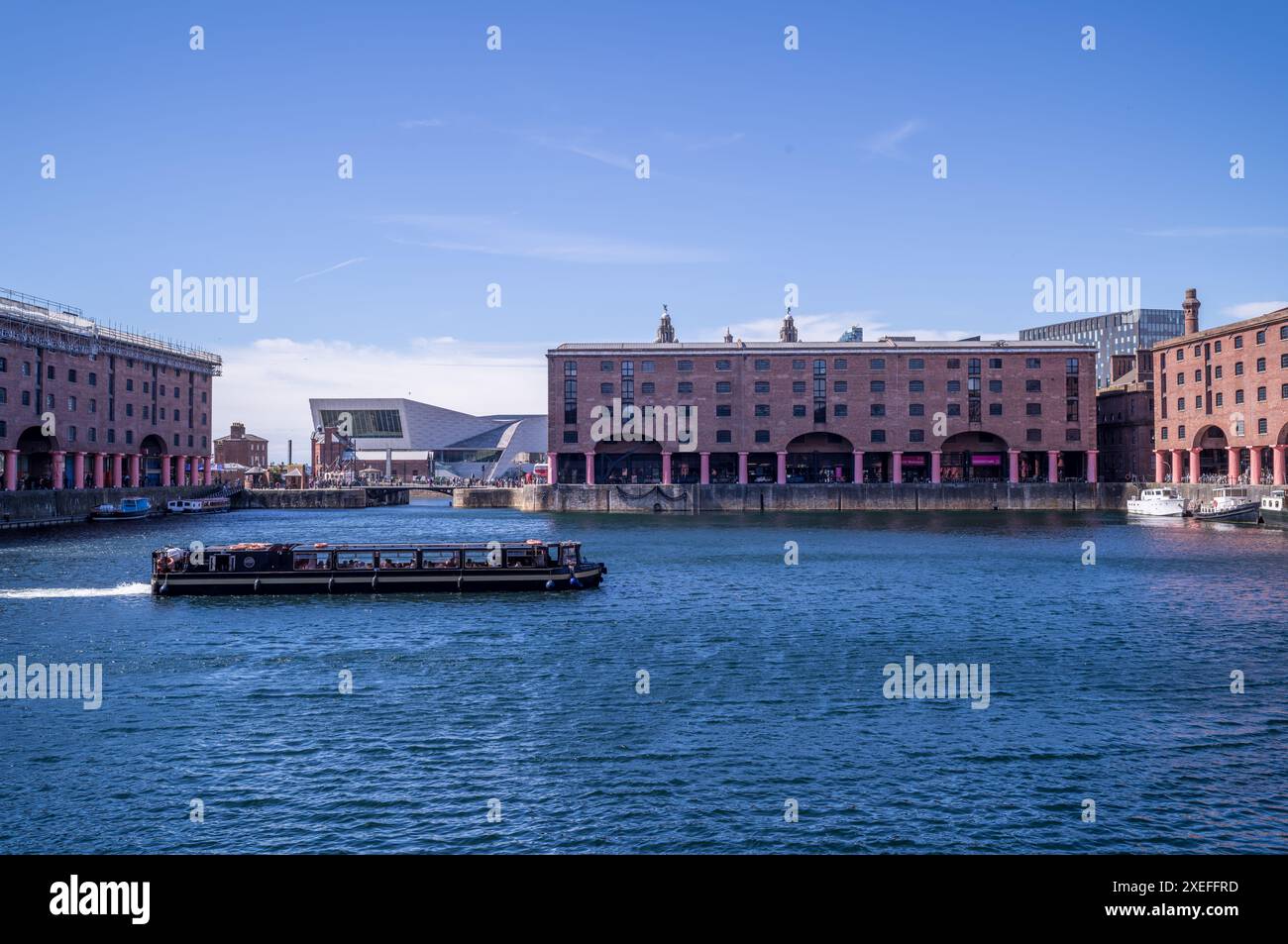 Royal Albert Docks with tourist barge stating its city tour in the ...