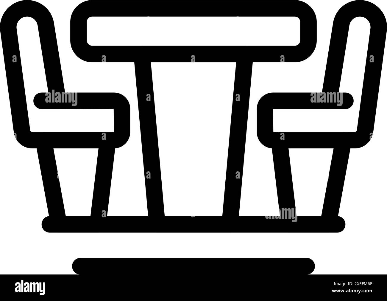 Simple black line icon of a round table and two chairs, perfect for ...