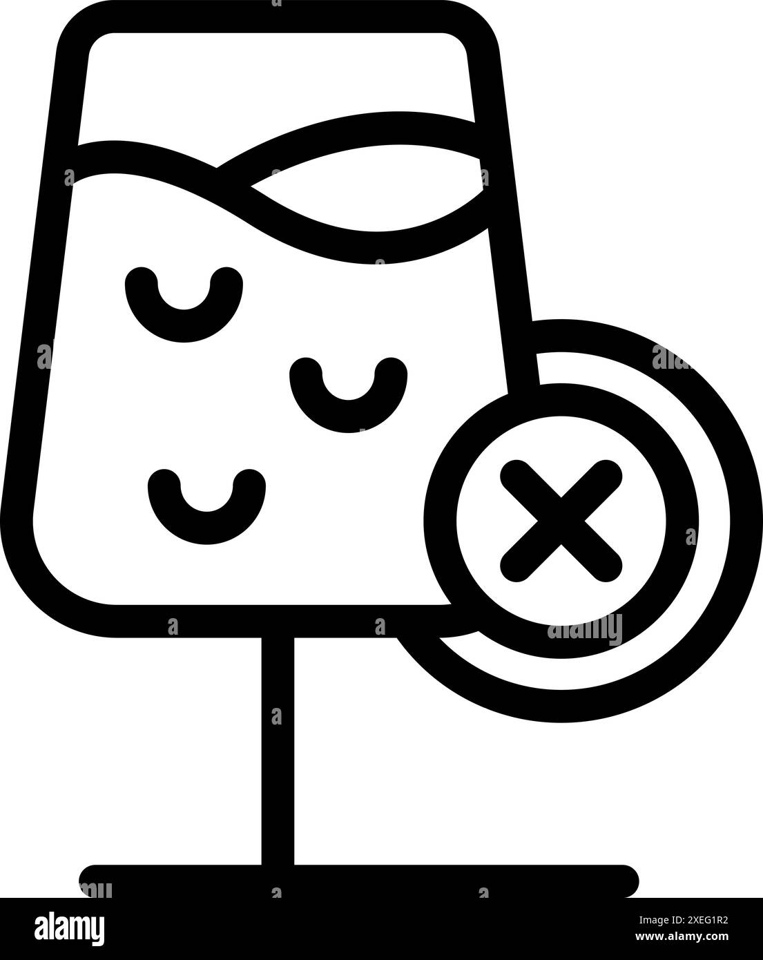 Simple line icon of a full glass of wine with a cross in a circle