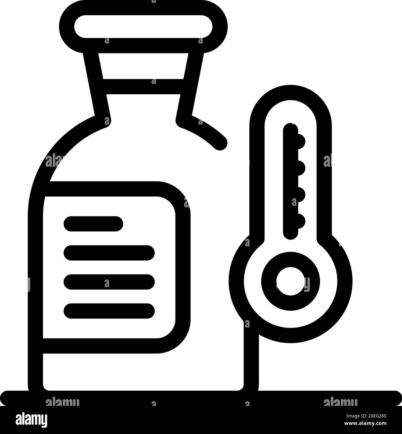 Line icon of a medical jar standing near thermometer measuring