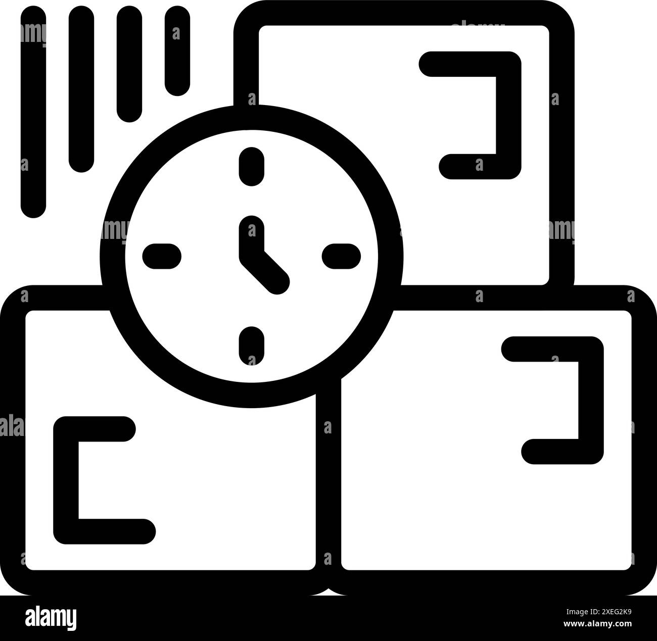 Line art icon of a clock showing delivery time for cardboard boxes ...