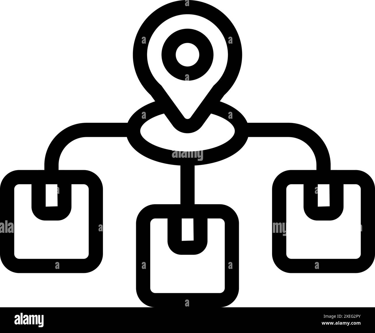 Icon of a global network connecting devices with location pin showing ...