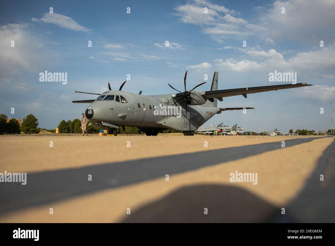 Albacete Spain. June 26, 2024. An A400M plane takes off from the Albacete air base. Within the framework of the Pacific Skies 2024 program, four Eurofighters and one A400M have taken off from the Albacete air base. Credit: Canales Carvajal/Alamy Live News Stock Photo