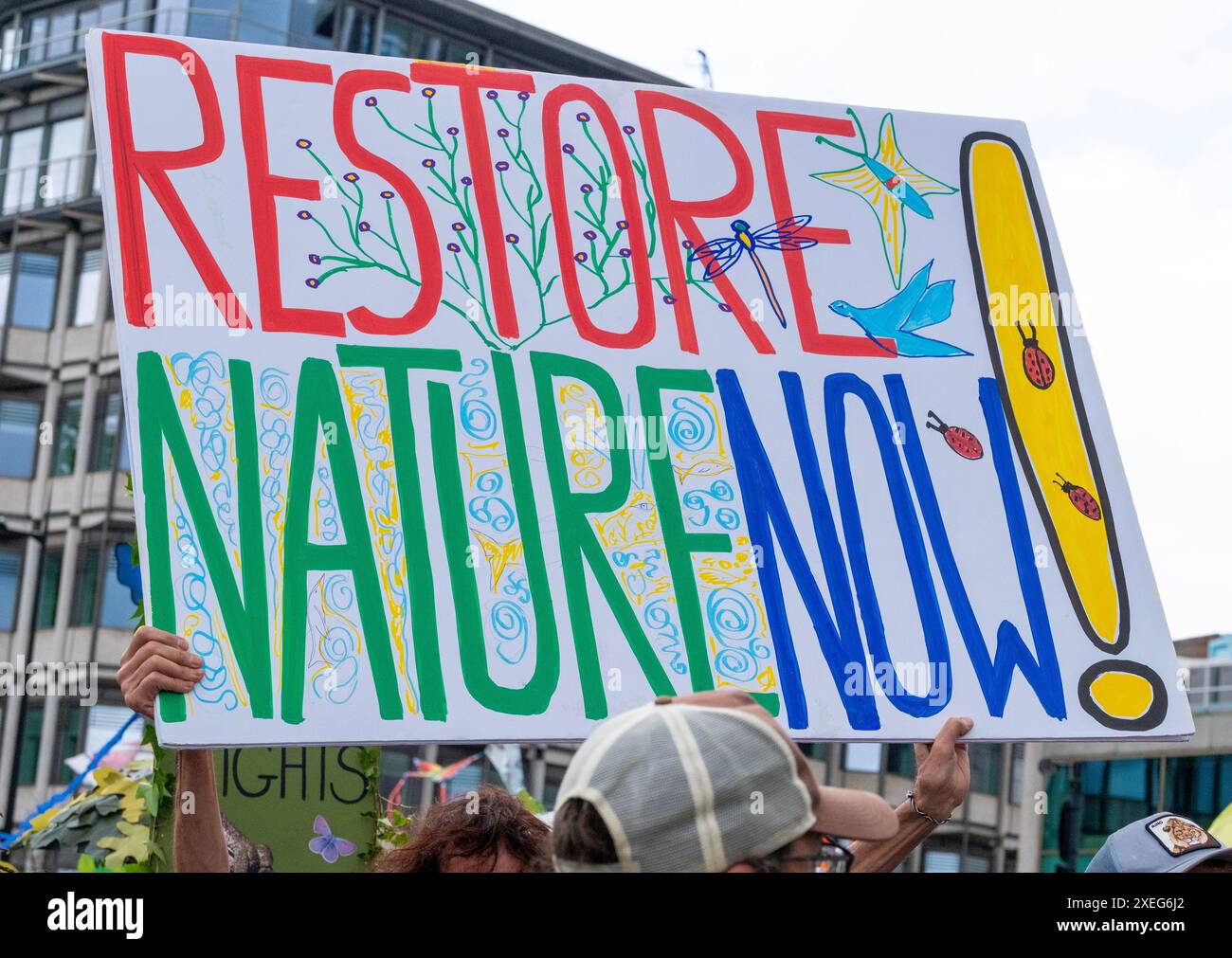 London, UK. 22nd June 2024. Protest signs and placards at the Restore ...