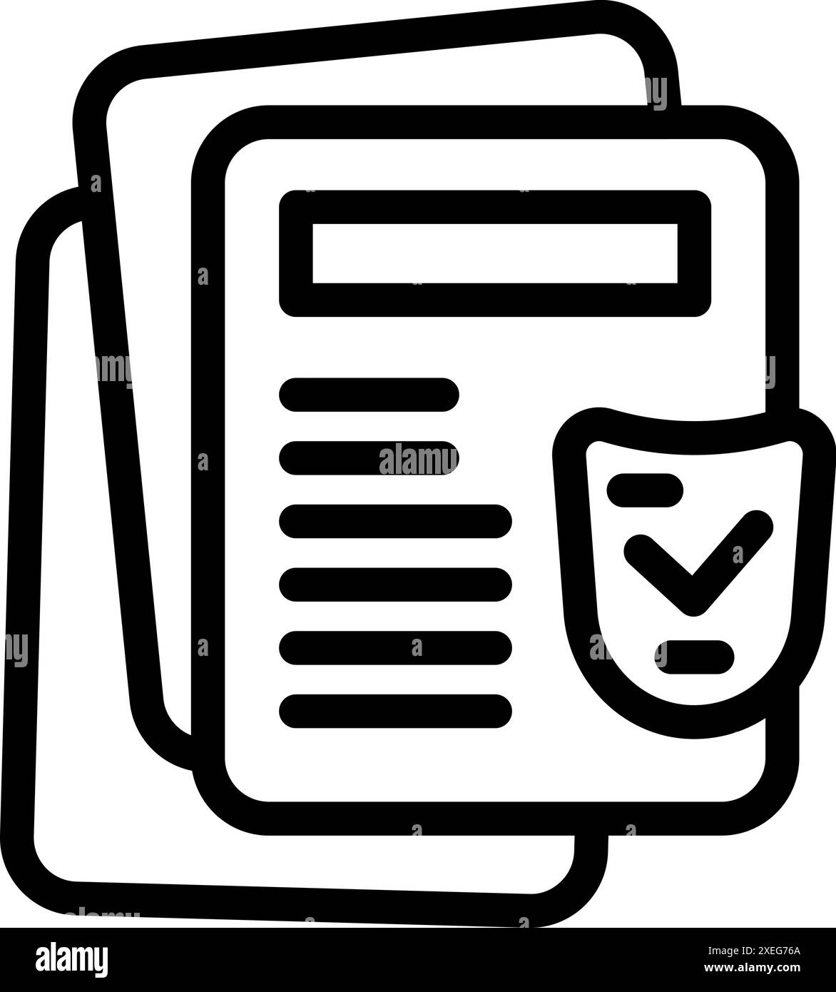 Line icon of documents with a shield and check mark, symbolizing data security Stock Vector