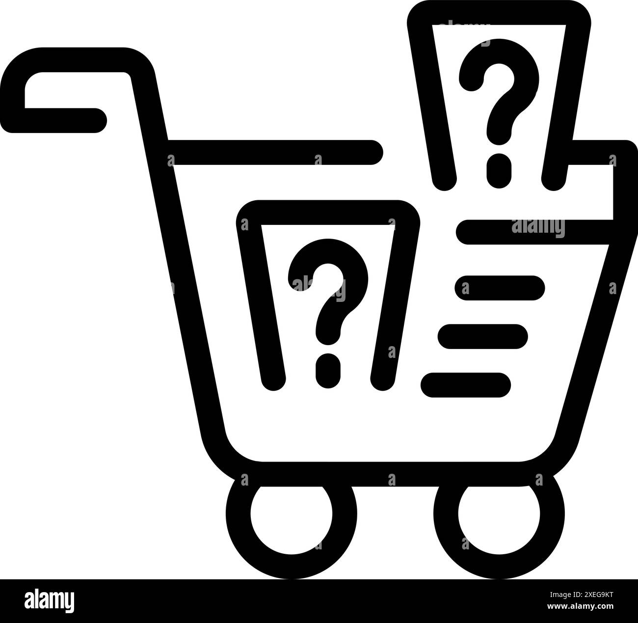 Simple icon of a shopping cart containing question marks, symbolizing ...