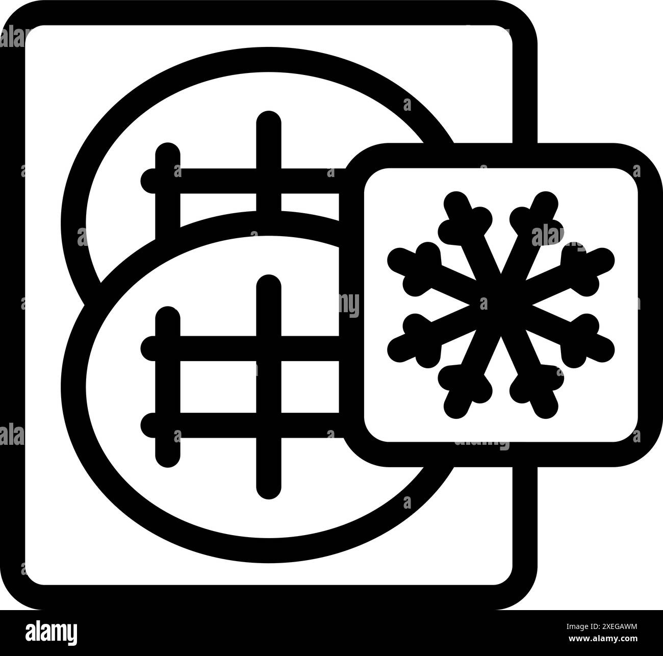 Black and white icon of frozen waffles, symbolizing frozen food storage