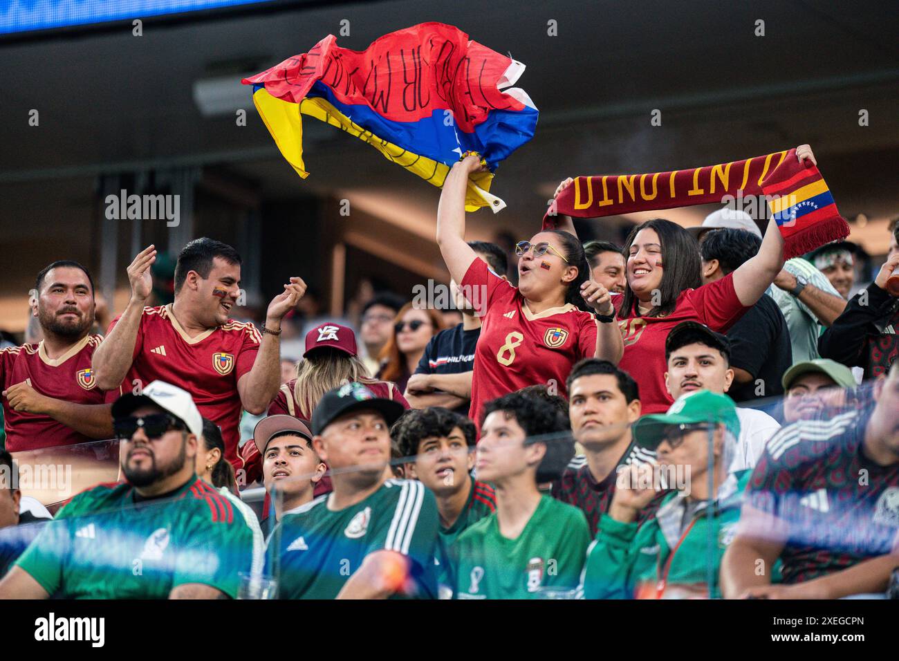 Venezuela fans during the Copa América group stage match between Mexico and Venezuela, Wednesday, June 26, 2024, at SoFi Stadium, in Inglewood, CA. Ve Stock Photo