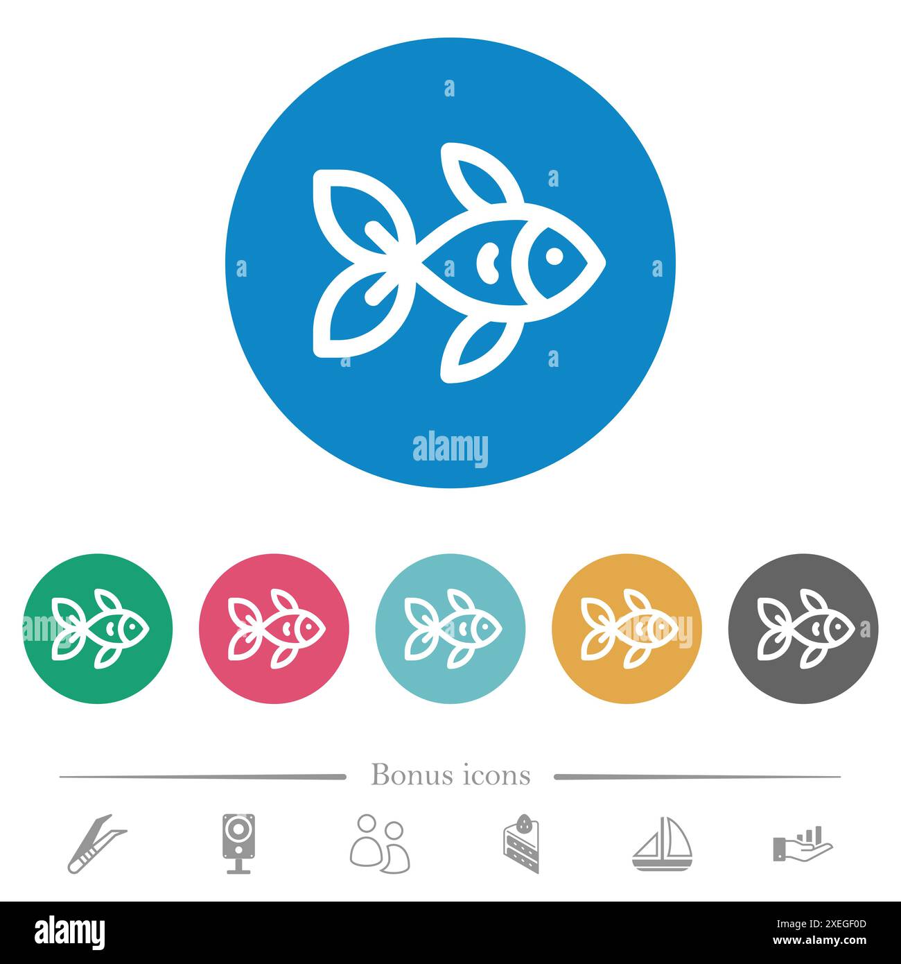 Fish side view outline flat white icons on round color backgrounds. 6 ...