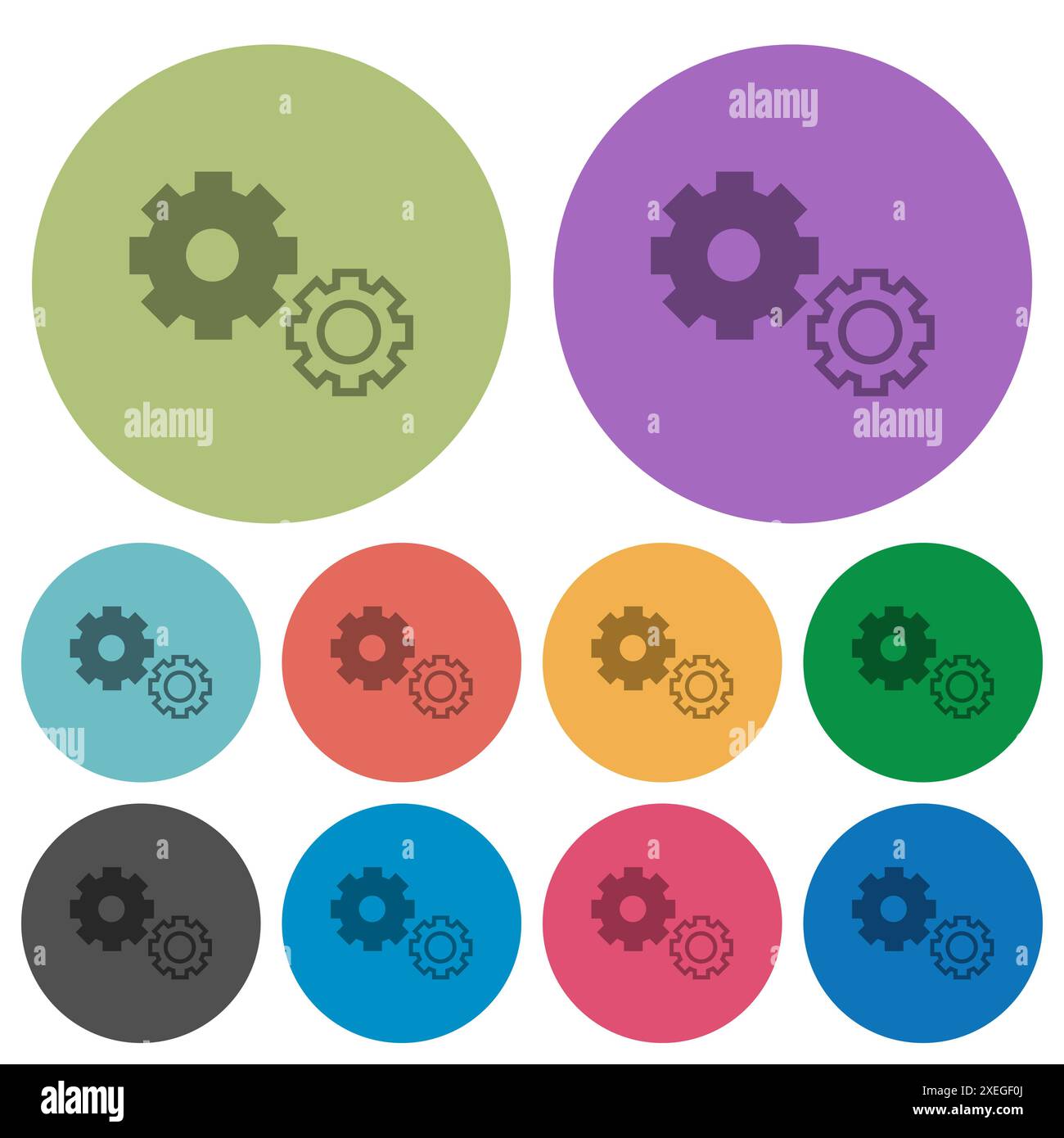 Settings darker flat icons on color round background Stock Vector