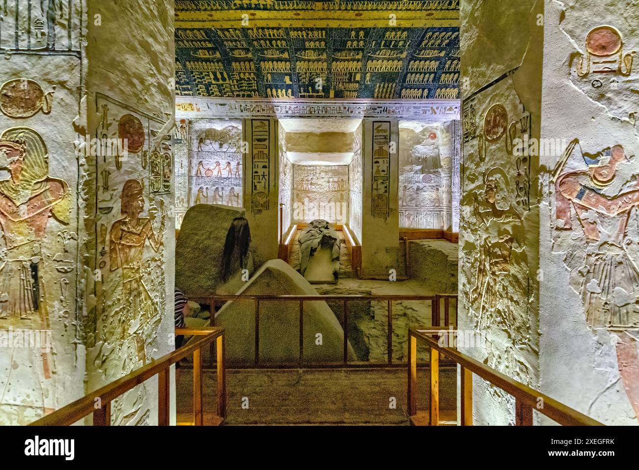 The burial chamber, including the reassembled shattered remains of the ...