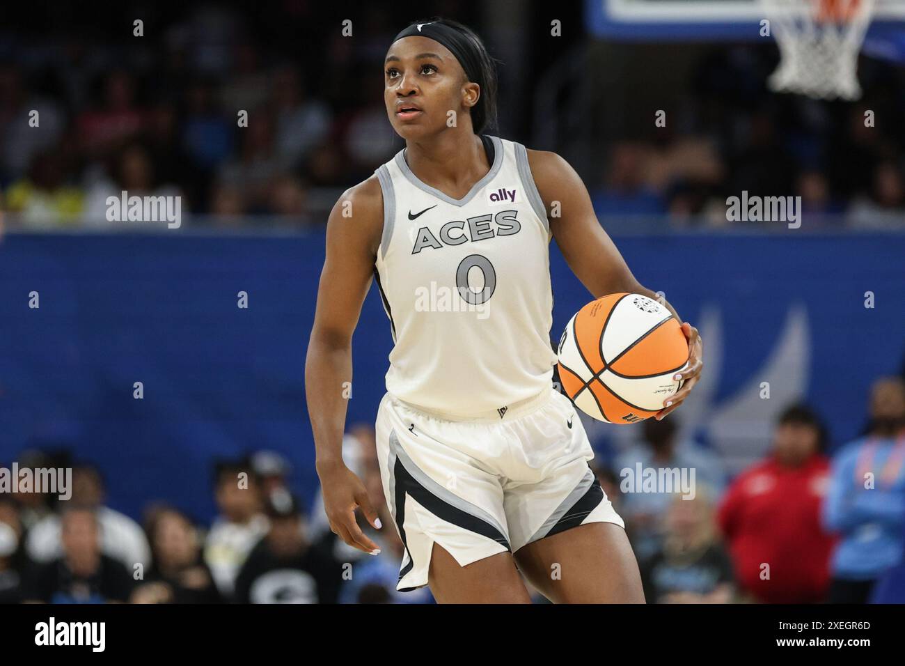 Chicago, USA, June 27, 2024: Jackie Young (0 Las Vegas Aces) looks on