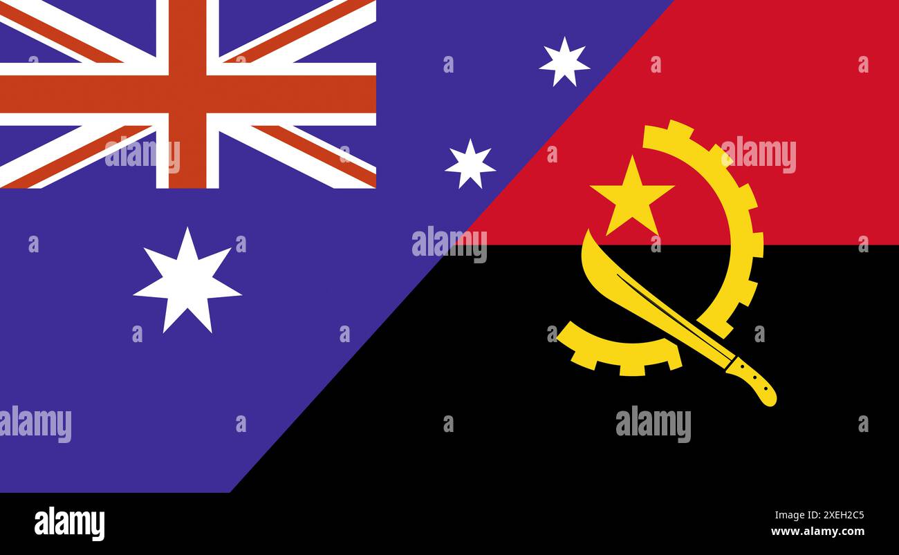 Flag of Australia and Angola. Two Flag Together Australian and Angolan national flags. State flags. Stock Photo