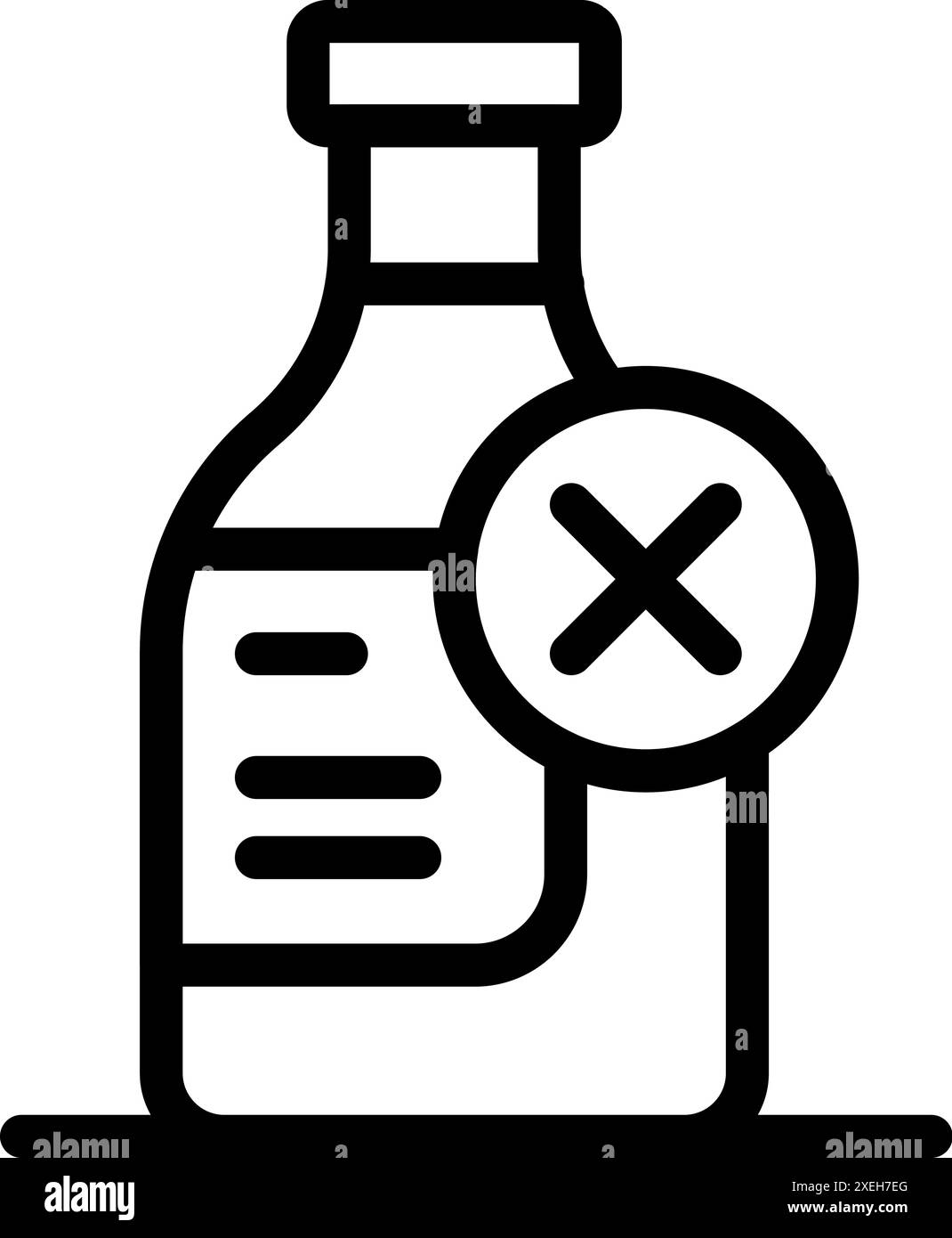 Line icon of a bottle with a cross in a circle, representing the concept of no alcohol Stock Vector