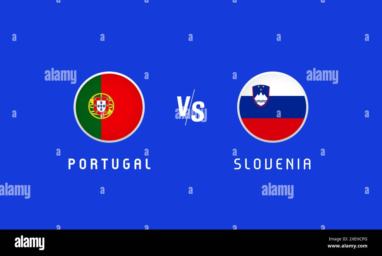 Portugal vs Slovenia, round of 16, flag emblems concept. Vector background with Portuguese and