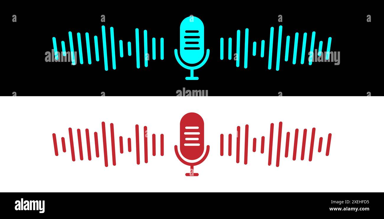 Sound wave icon, podcast player interface, music symbol, sound wave. Microphone sound wave. Stock Vector