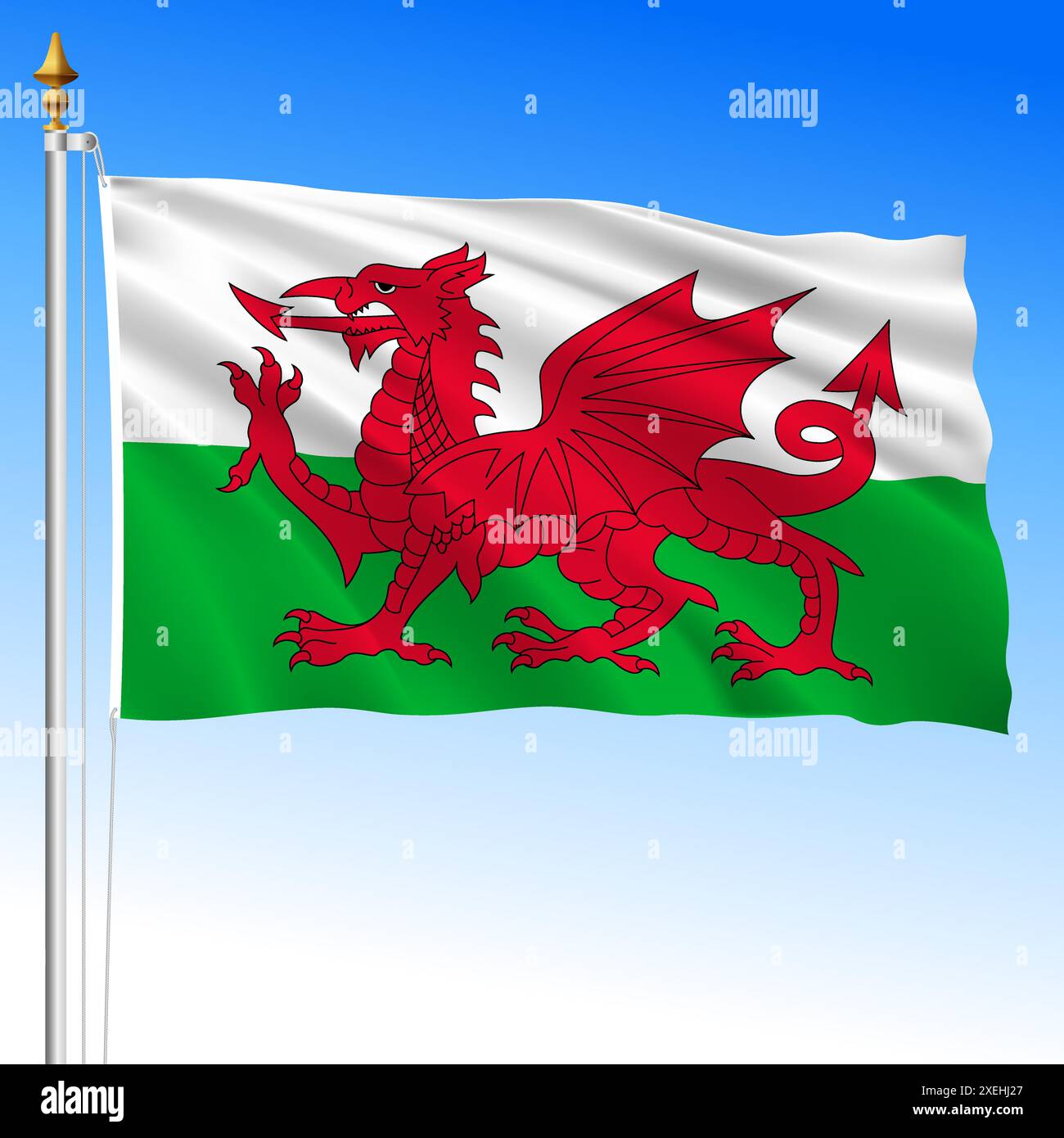 Wales official waving flag, region of the United Kingdom, vector illustration Stock Vector