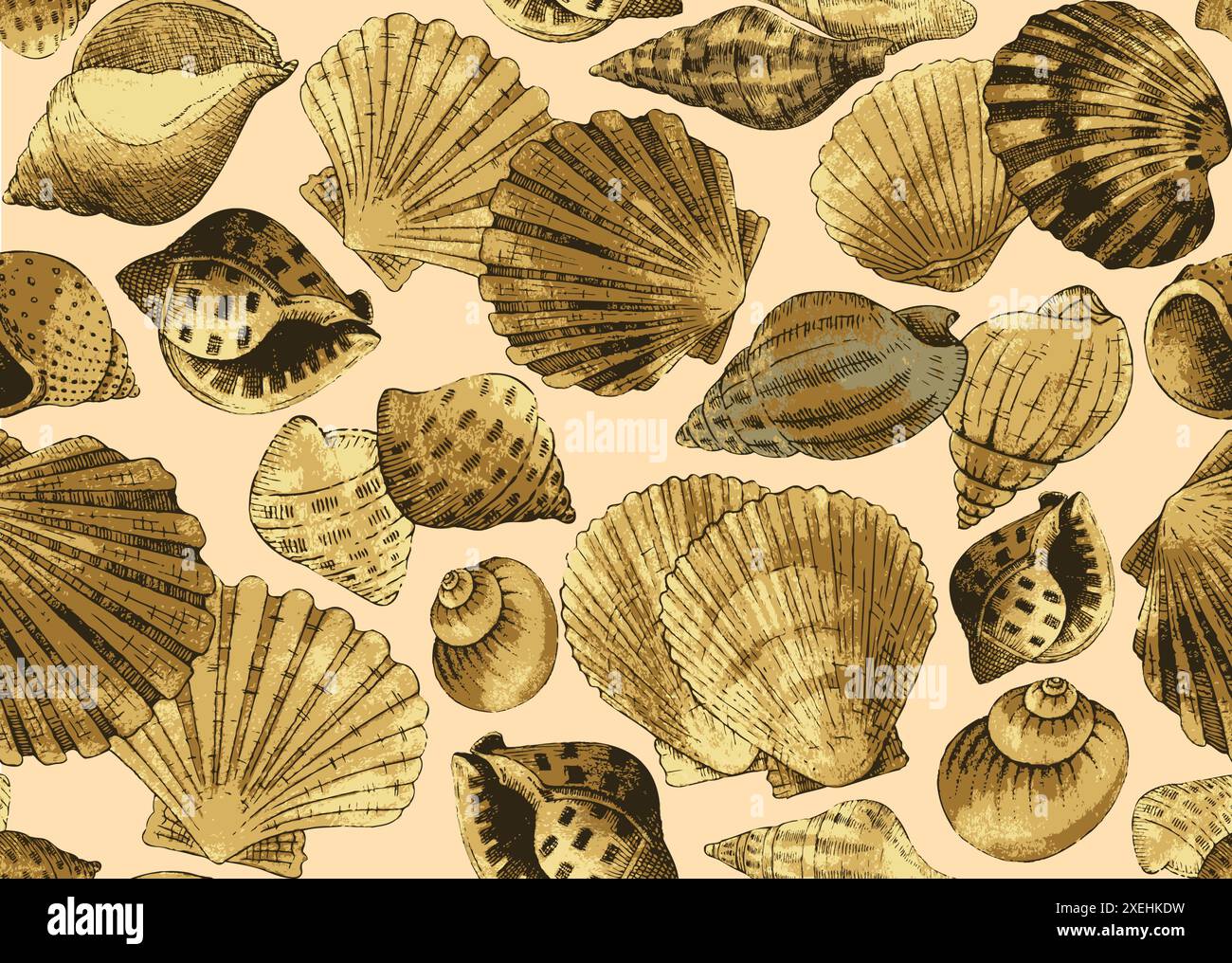 Seashells. Seamless background Stock Vector