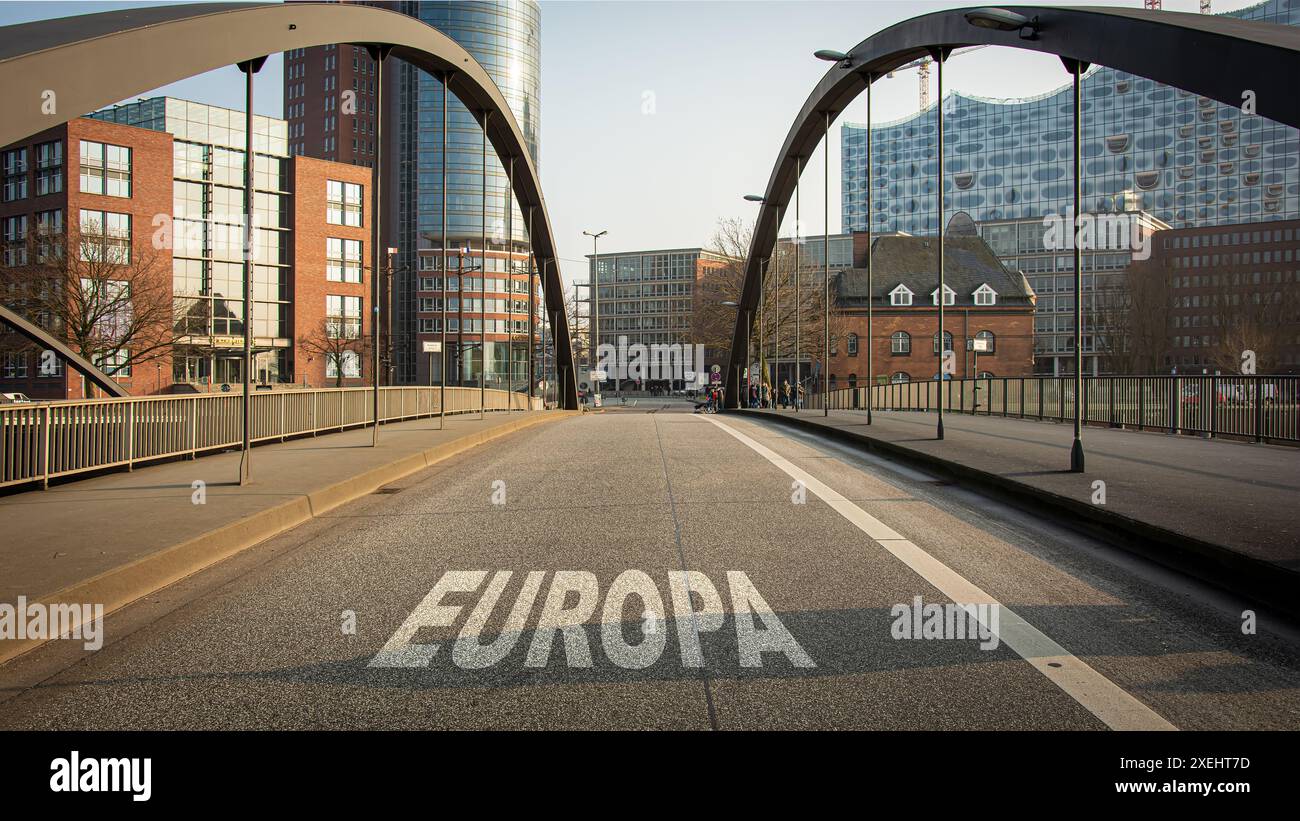 Signposts the direct way to Europe Stock Photo - Alamy