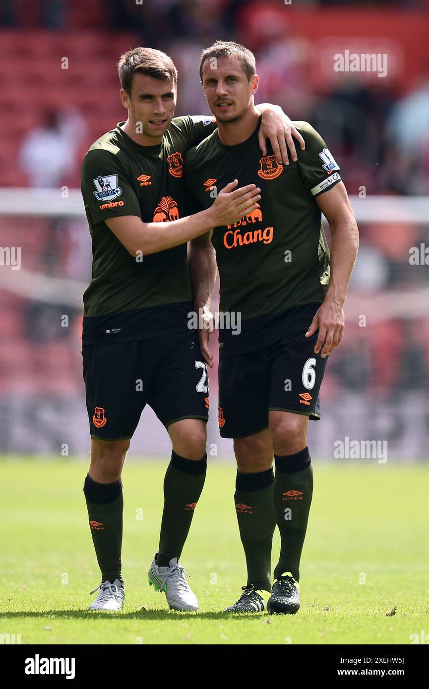 File photo dated 15082015 of Everton's Seamus Coleman (left) and Phil