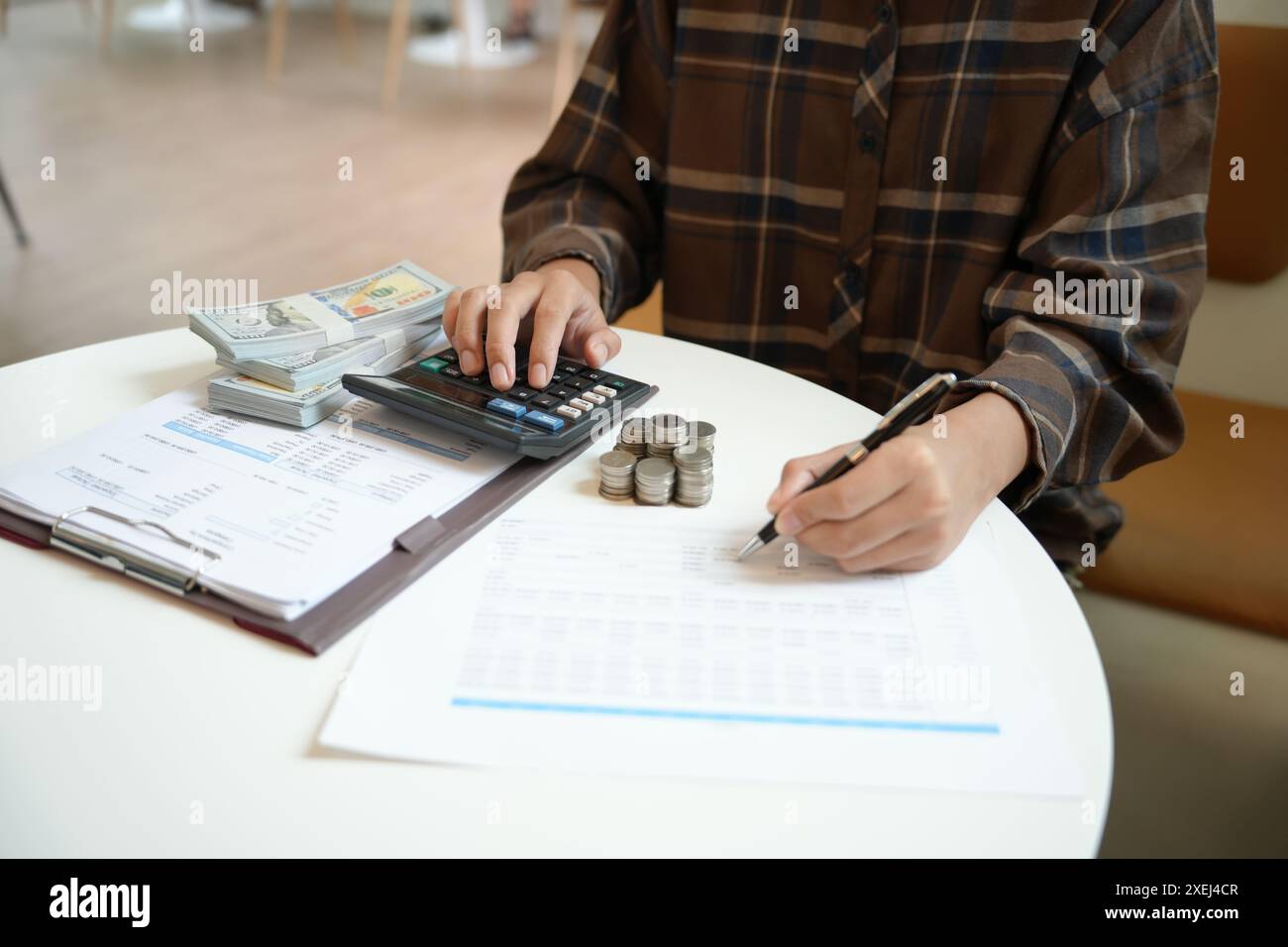 Woman hand money and giving donate charity raise donation concept Stock Photo