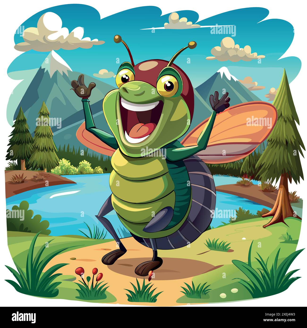 Common Beetle bug enthusiastic laughs lake vector. AI generated image ...