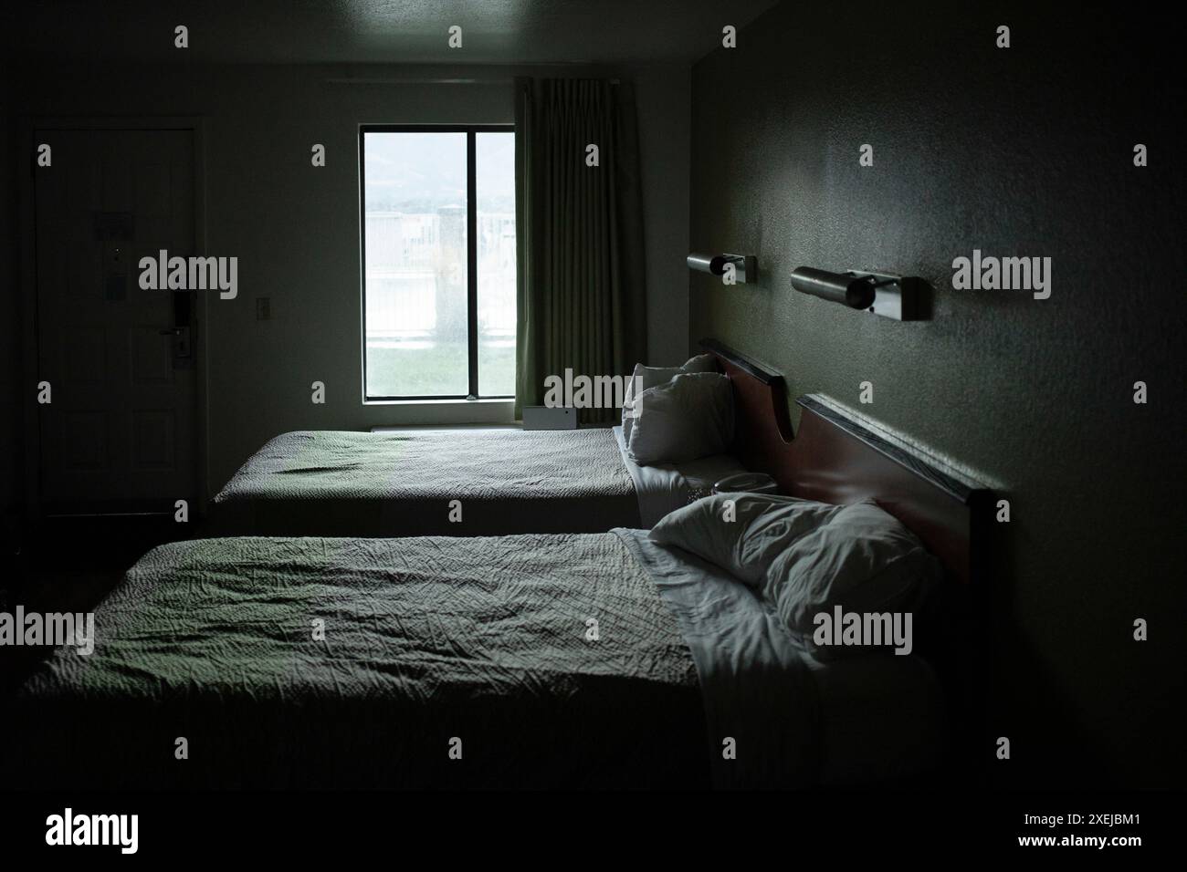 Cheap hotel room on a travel roadtrip Stock Photo