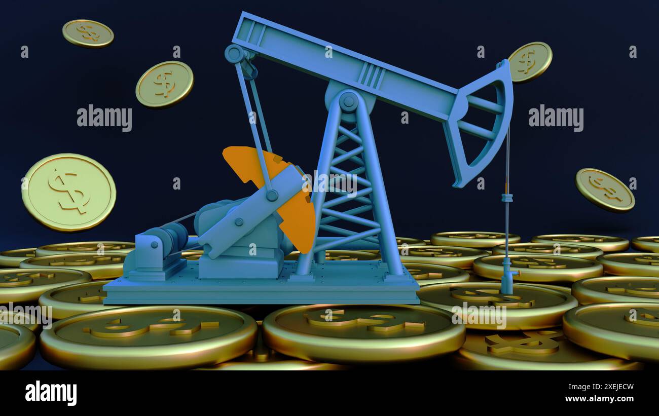 3d rendering of a pump jack, nodding donkey or a horsehead pump with