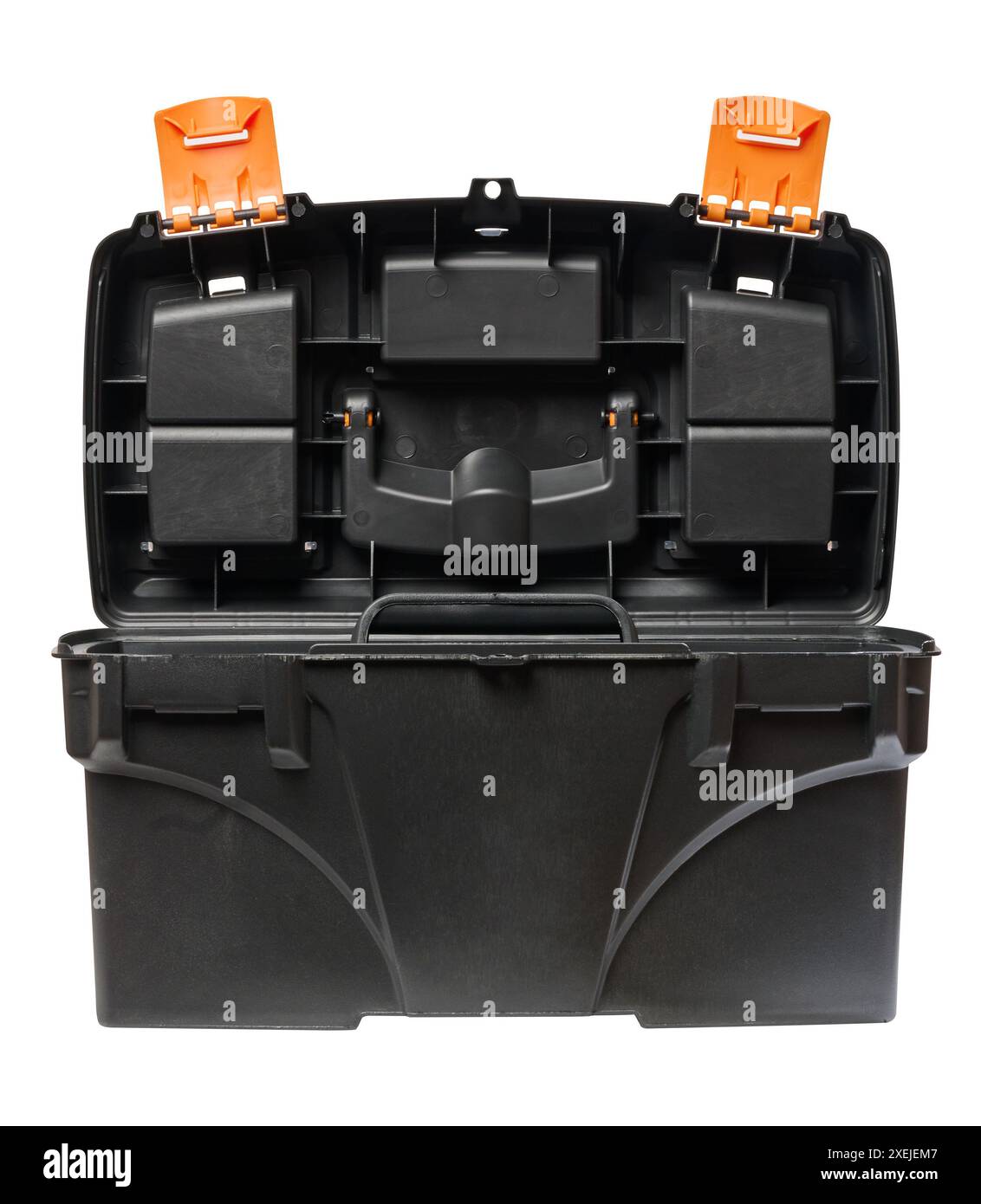 Opened plastic tool box on isolated background Stock Photo