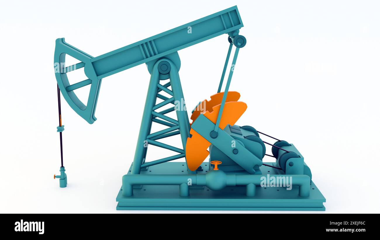 3d rendering of a pump jack, also known as a nodding donkey or a