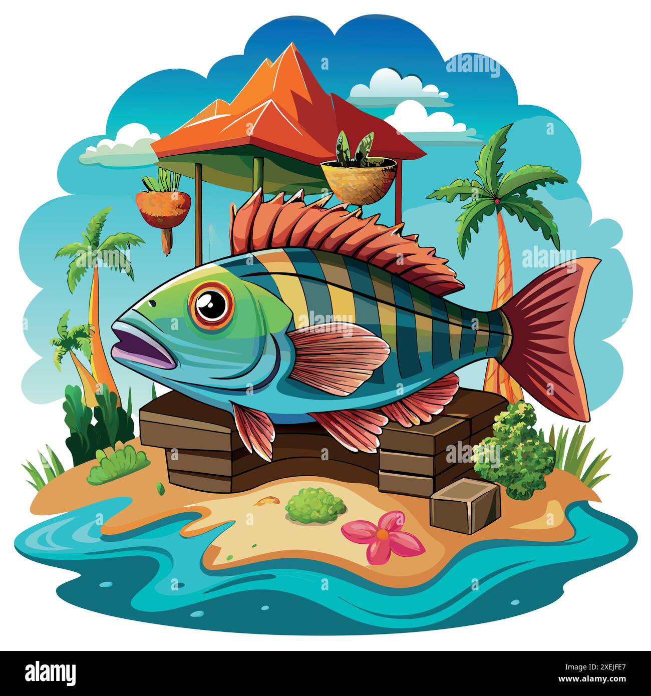 Cubera Snapper fish cooperative lies island vector. AI generated image ...