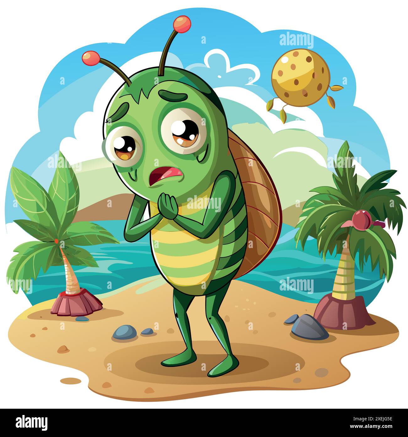 Cucumber Beetle bug gloomy cries beach vector. AI generated image ...