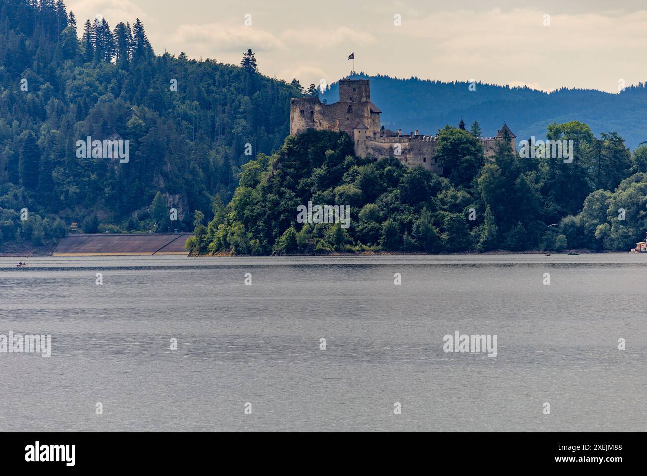 Ruins of the castle in Nidzica, view of the panorama of Lake Czorsztyn Poland Stock Photo