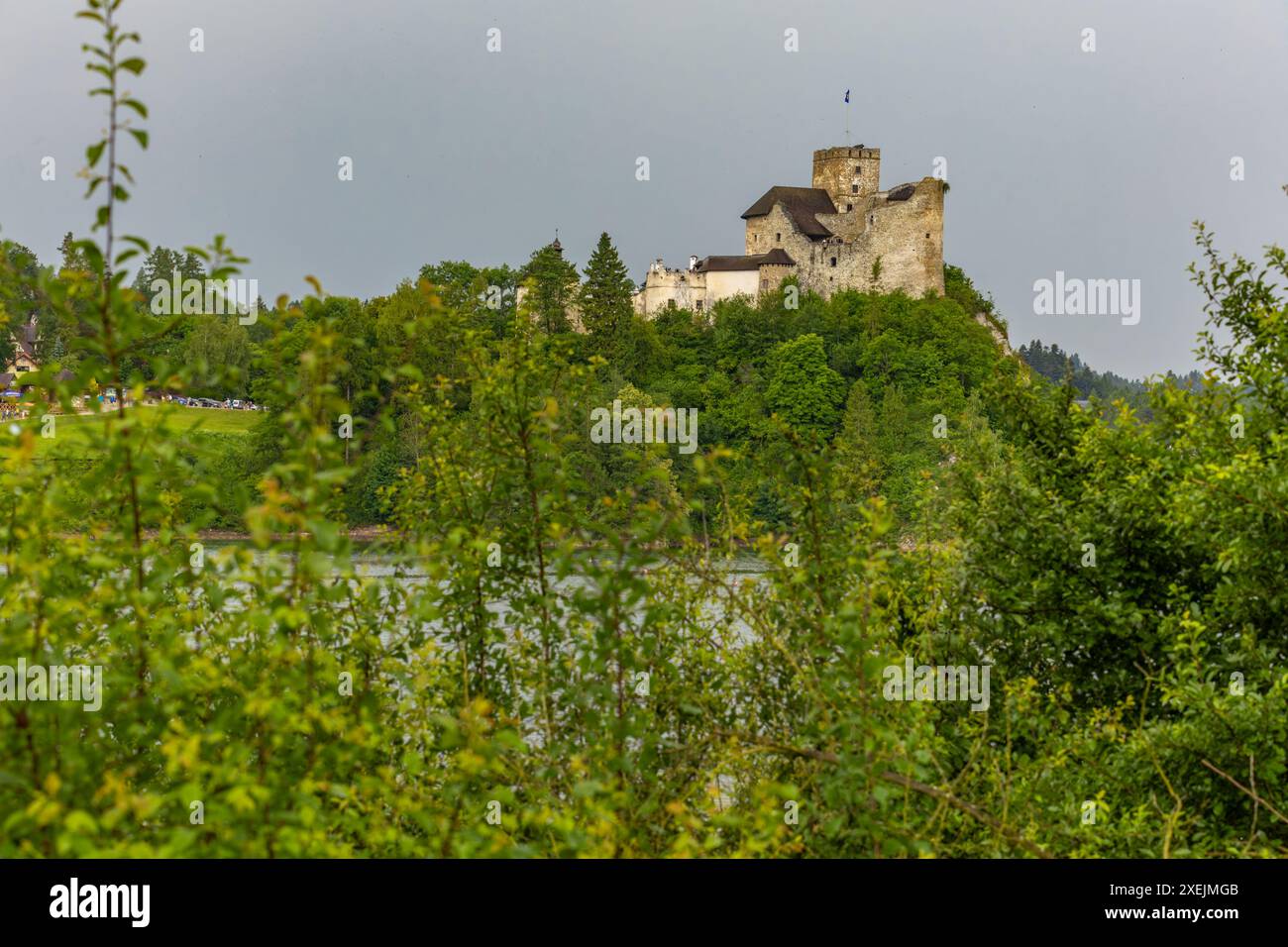 Ruins of the castle in Nidzica, view of the panorama of Lake Czorsztyn Poland Stock Photo