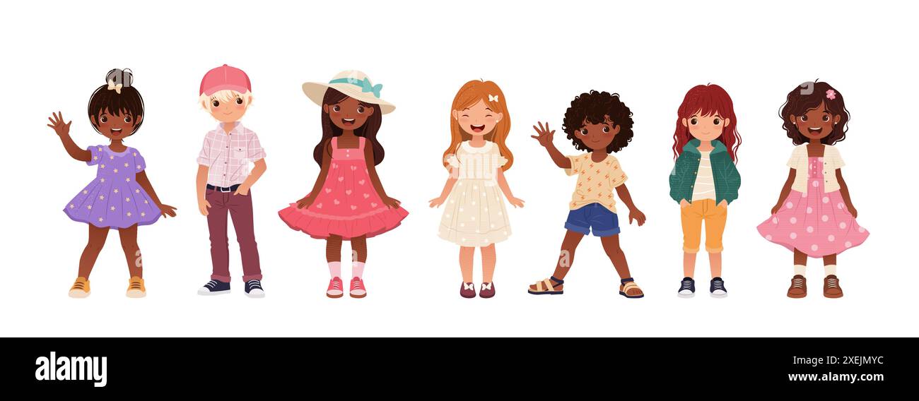 Set of Multiracial Kids. Funny Boys and Girls Stock Vector Image & Art ...