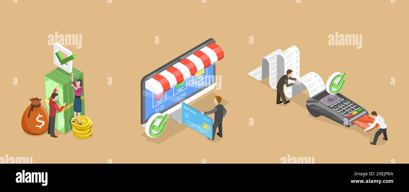 3D Isometric Flat Conceptual Illustration of Payment Options, Security ...